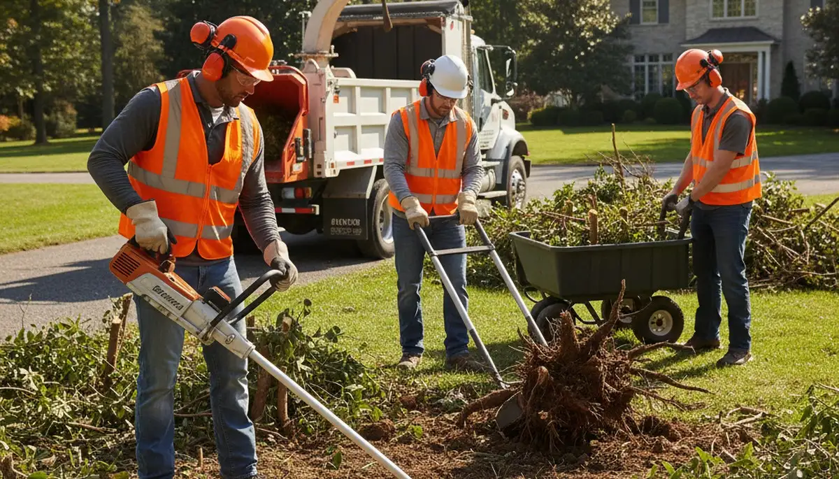 Tree crew removing overgrown shrubs in Allen, TX for safe, efficient yard clearing
