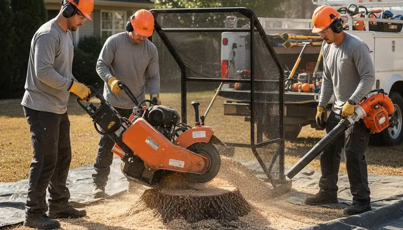 Stump removal service in Allen, TX clearing a tree stump from a residential yard