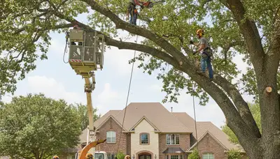 Tree service crew in Allen, TX performing professional tree care for residential properties