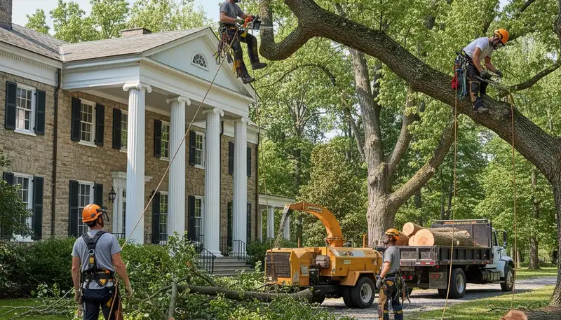 Tree service crew in Allen, TX handling professional tree care for residential properties
