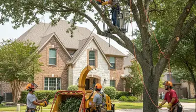 Tree service crew in Allen, TX providing professional tree care and removal for local homeowners