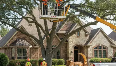 Tree service crew in Allen, TX handling professional tree trimming and removal work
